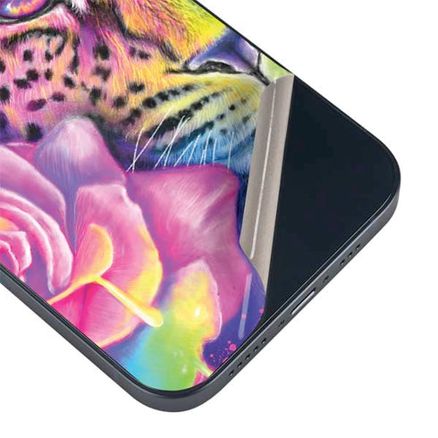 Neon Rainbow Cheetah with Rose by Sheena Pike iPhone 14 Plus Skin